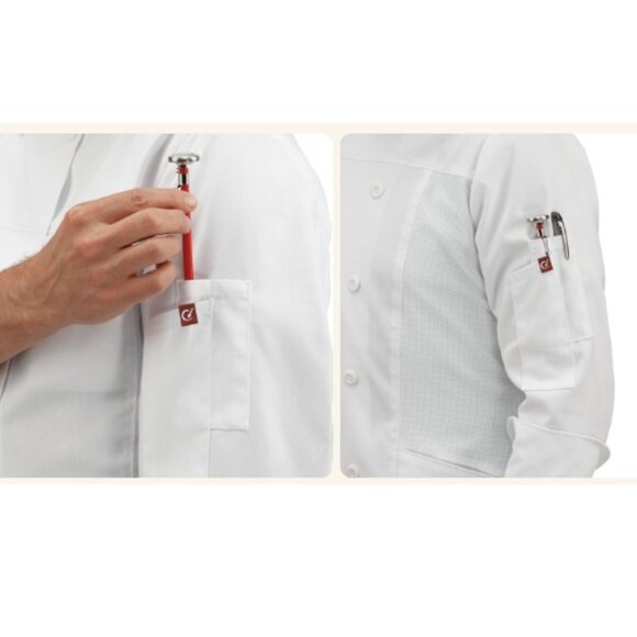 Men's Deluxe Airflow Chef Coat, White, Size: 3XL - Picture 7 of 14